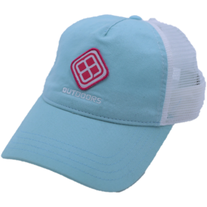 Blue & White Trucker Hat with Pink Logo